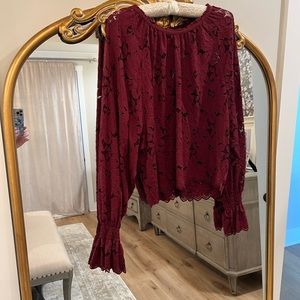Free People | Olivia Lace Top Wine Size S